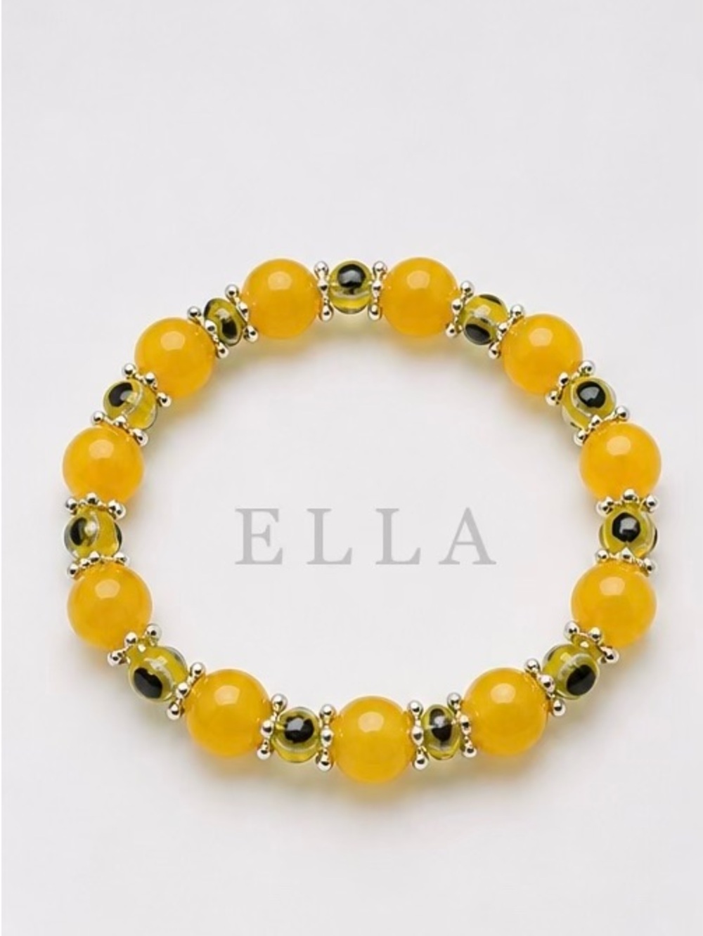 Yellow Glass Beaded Bracelet with Silver Accents | Stretch Stack